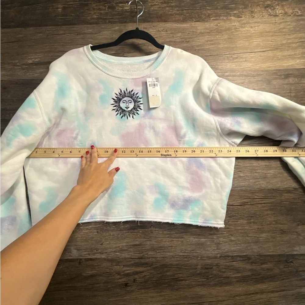 Hollister Blue White Cropped Hoodie Relaxed Fit